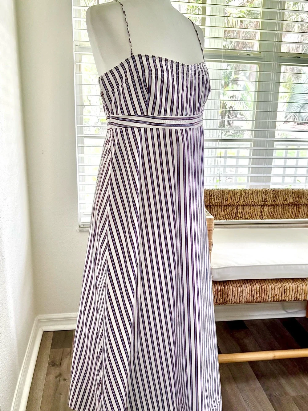 J. Crew // Crimson & Blue Striped Empire Waist Midi Dress
